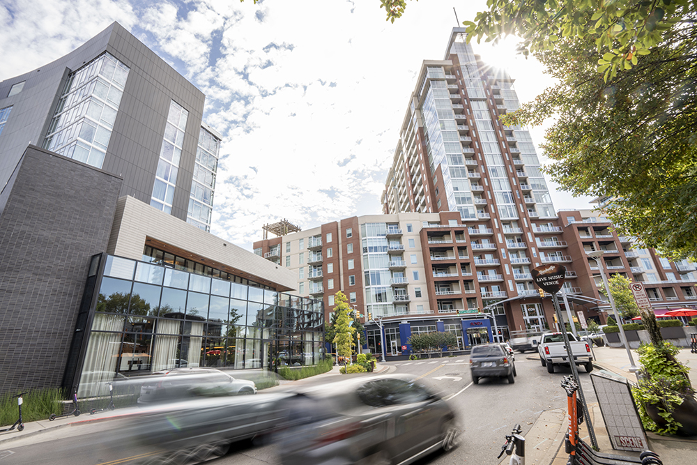 photo of the Gulch neighborhood with traffic and high-rise buildings