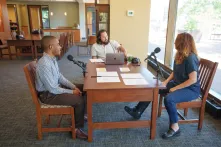 Students participating in the PBS “One Small Step” discussion. (Harrison McClary/Vanderbilt University)
