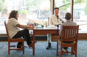 Students participating in the PBS “One Small Step” discussion. (Harrison McClary/Vanderbilt University)