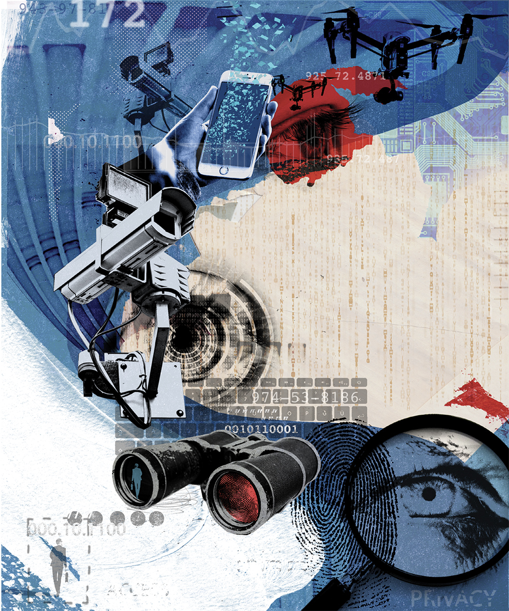 photo illustration depicting different items related to technology and privacy