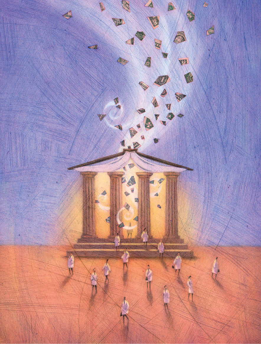 illustration of money flowing into medical institution