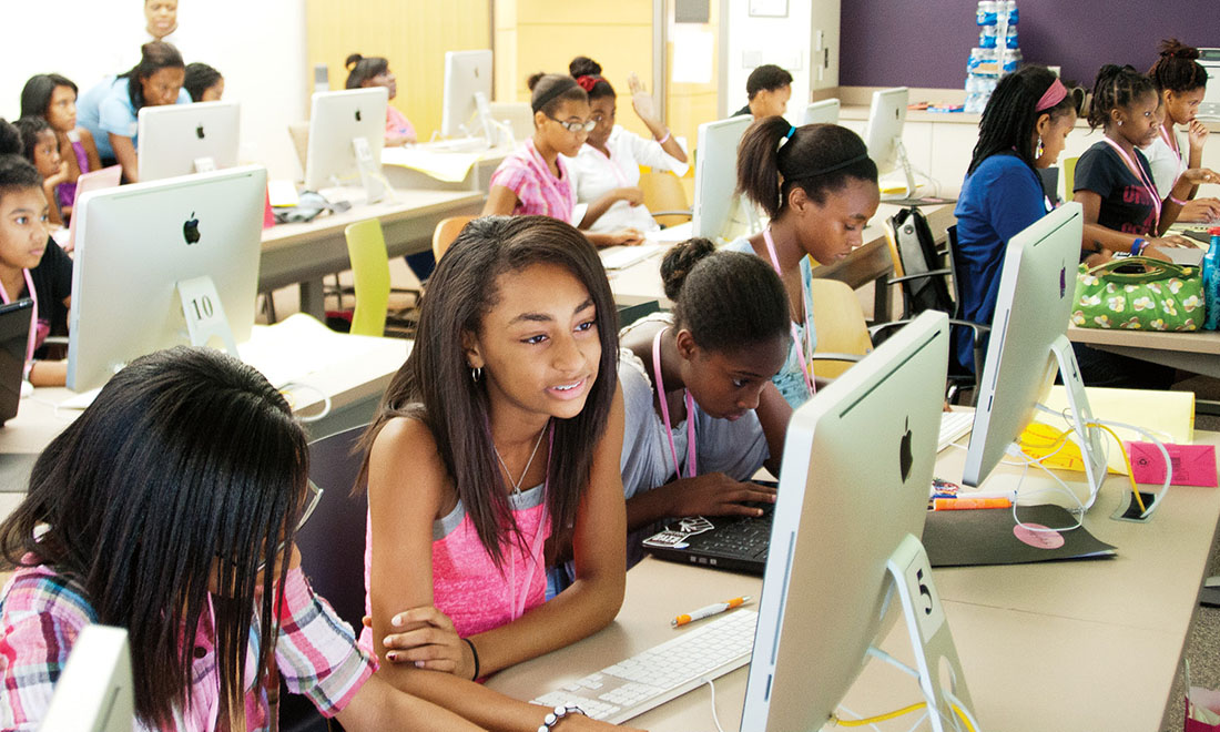 Photo of African American girls at computers