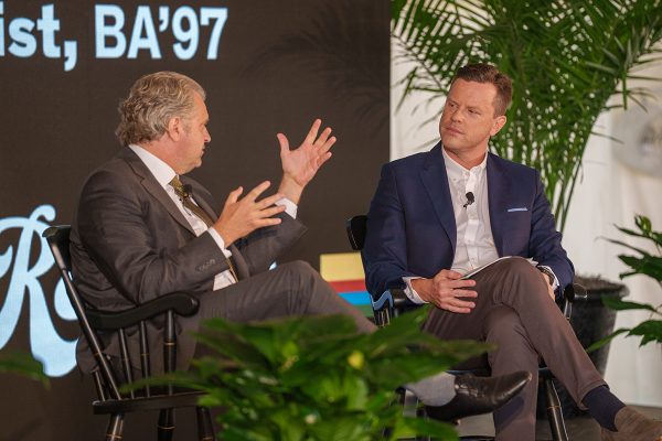 Conversation with Chancellor Daniel Diermeier moderated by Willie Geist, BA’97. (Harrison McClary/Vanderbilt University)