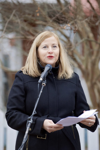Nashville Mayor Megan Barry spoke about Penny Campbell's pioneering advocacy for justice and equality at the ceremony for Campbell's historical marker. (Kristi Irving/Vanderbilt)