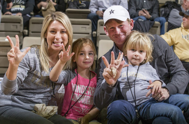 Brandt and Mandy Snedeker and family at a Vanderbilt basketball game in Memorial Gym, February 2017. (Joe Howell/Vanderbilt)