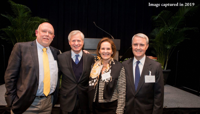 Dean John Geer, Professor Jon Meacham, Carolyn Thomas Rogers, Robert Moss Rogers in 2019.