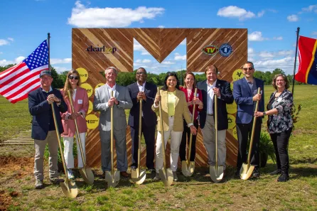 From left to right: Bob Corney, Clearloop chief operating officer and co-founder; Shayla Love; Uber senior executive producer; Brad Robison; Tallahatchie Valley electric power association CEO; Zafar Brooks, Infoblox vice president of diversity, equity and inclusion; Laura Zapata, Clearloop CEO and co-Founder; Kristen Fulmer, Oak View Group head of sustainability and GOAL director; Joe Azar, executive director of Panola Partnership; Eric Kopstain, Vanderbilt University vice chancellor for administration; and Andrea George, Vanderbilt University assistant vice chancellor for environmental health, safety and sustainability