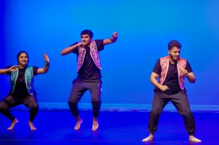 Vivek Kumar performs with the BhangraDores in November 2023. (Harrison McClary/Vanderbilt)