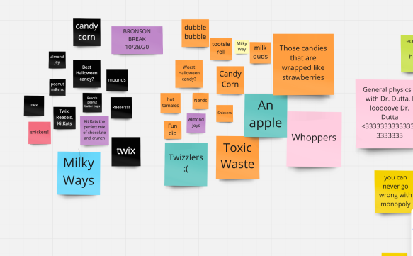 Students put up virtual post-it notes to answer questions during a Bronson Break.
