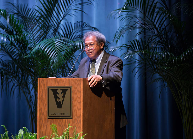 Thomas C. Holt, the James Westfall Thompson Professor of American and African American History at the University of Chicago, delivered the keynote address for the Wrestling With Our Past conference March 22. (Susan Urmy/Vanderbilt)