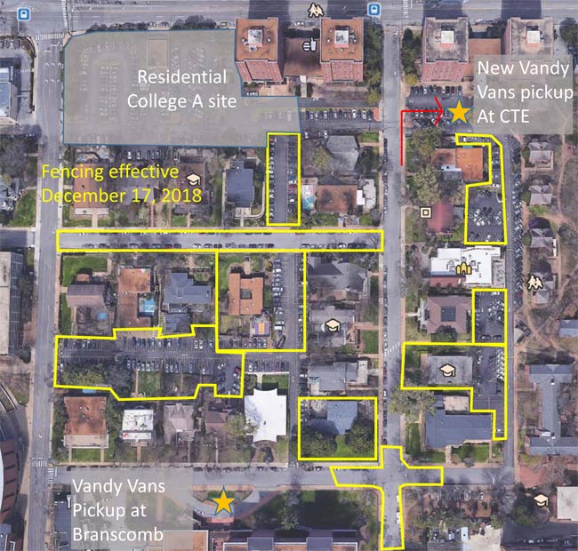 The VandyVans stops in the West End Neighborhood will be located at Branscomb and the lot in front of Carmichael Towers East. (Vanderbilt University)