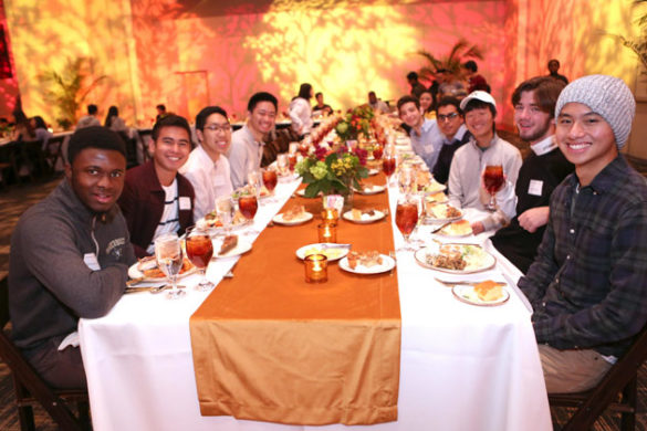 Students who did not travel home for the holiday break joined Chancellor Nicholas S. Zeppos for an early Thanksgiving dinner at the Student Life Center Nov. 20. (Anne Rayner/Vanderbilt)