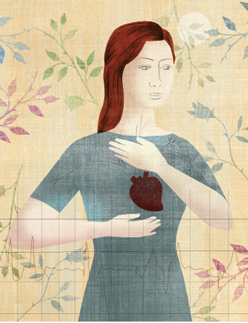 Illustration of woman with hands around her heart