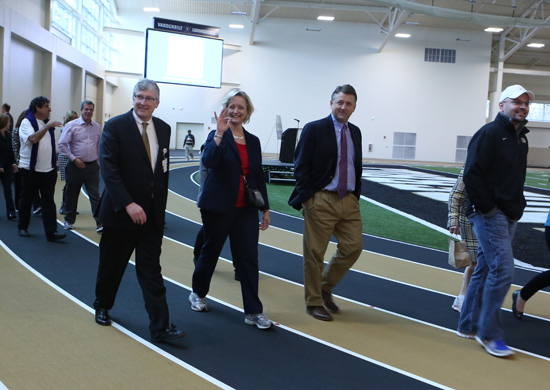 Monroe Carell Jr. Children's Hospital at Vanderbilt CEO Luke Gregory, Provost Susan Wente and Vice Chancellor for Technology John Lutz at the Dec. 2 Senior Leader Walk. (Anne Rayner/Vanderbilt)