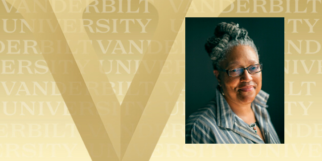 Vanderbilt Divinity School Dean Emilie Townes (head shot on gold Vanderbilt background)
