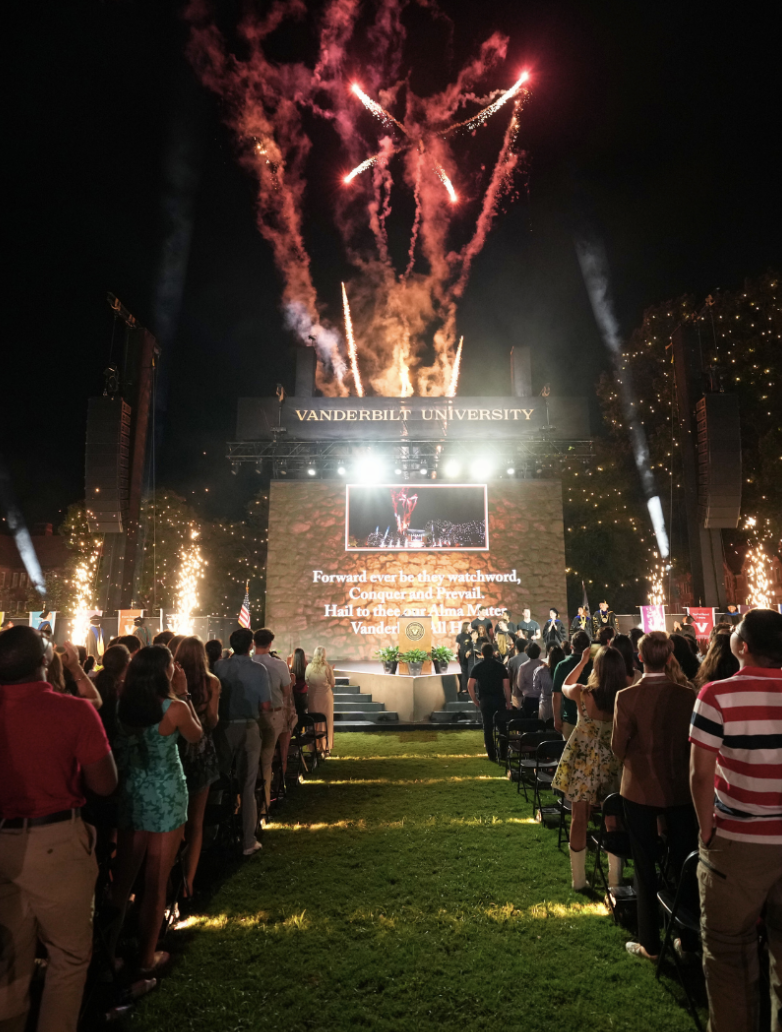 Students watch fireworks after 2024 Founders Walk
