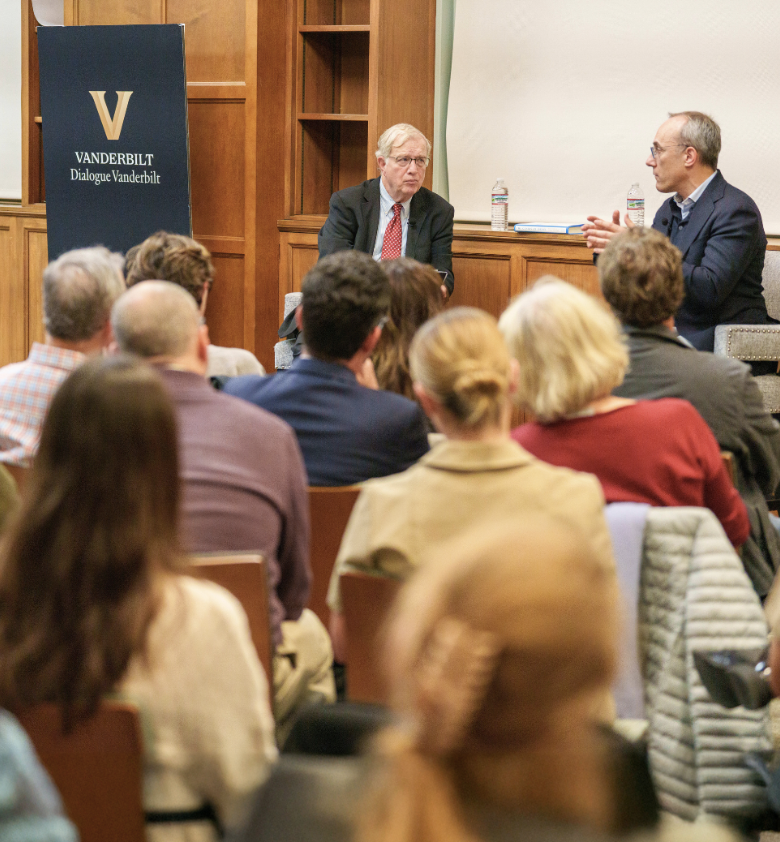 A group of people attend a Dialogue Vanderbilt event.