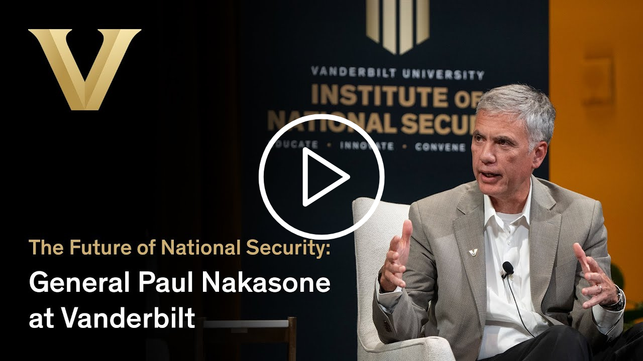 Image Description and Text: Headshot image of Paul Nakasone, The future of National Security: General Paul Nakasone at Vanderbilt.