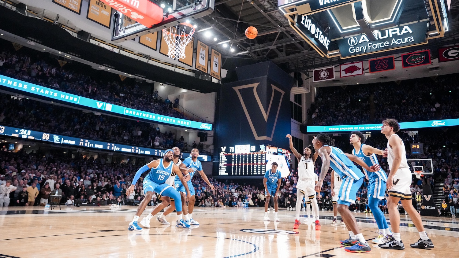 Vanderbilt basketball junior Jason Edwards (jersey No. 1) shoots a freethrow during an upset win over No. 9 Kentucky. 