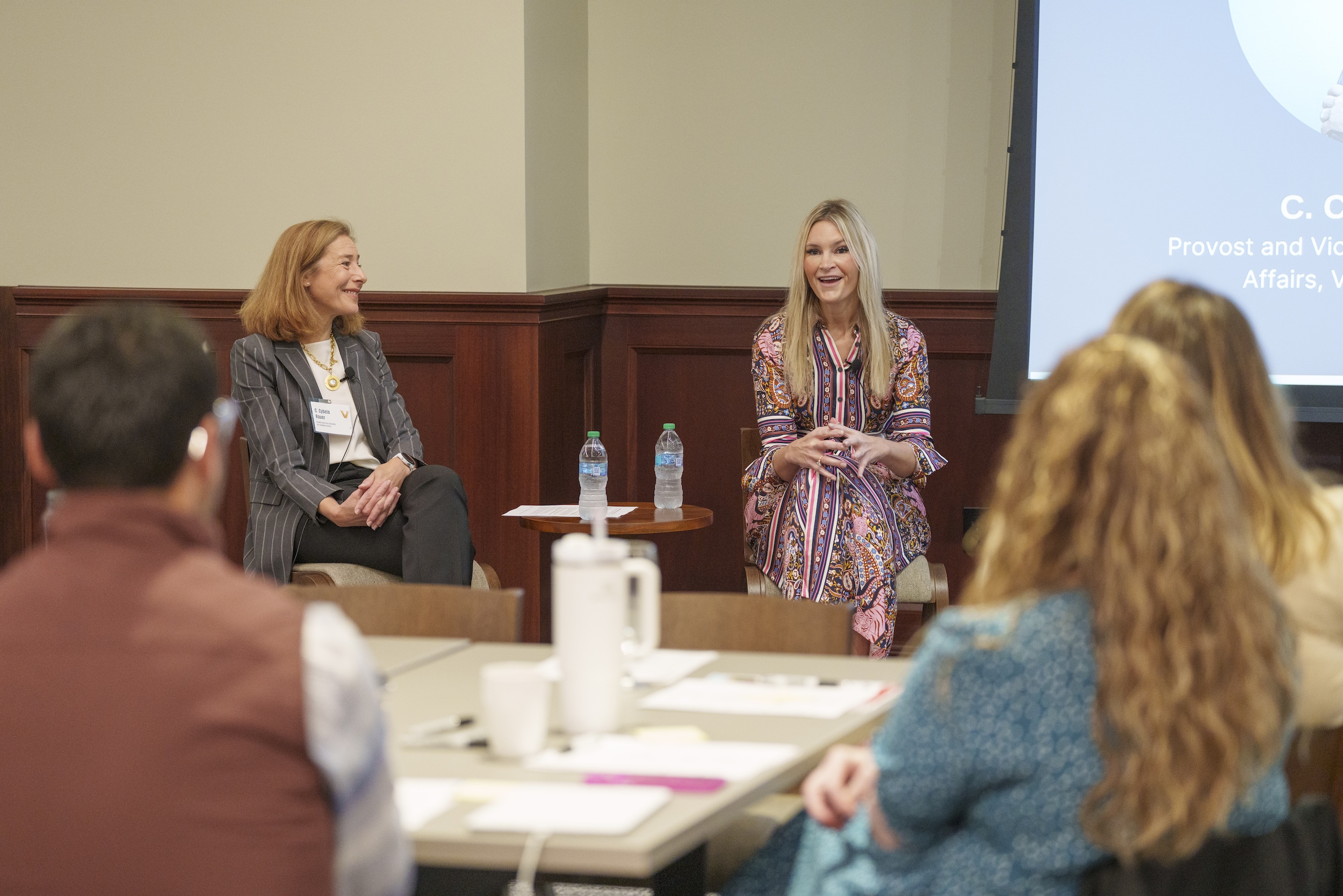 Provost and Vice Chancellor for Academic Affairs C. Cybele Raver discusses the Vanderbilt Bridgestone corporate partnership with Lindsay Porter, Bridgestone West’s vice president of enterprise alliances and chief of staff.