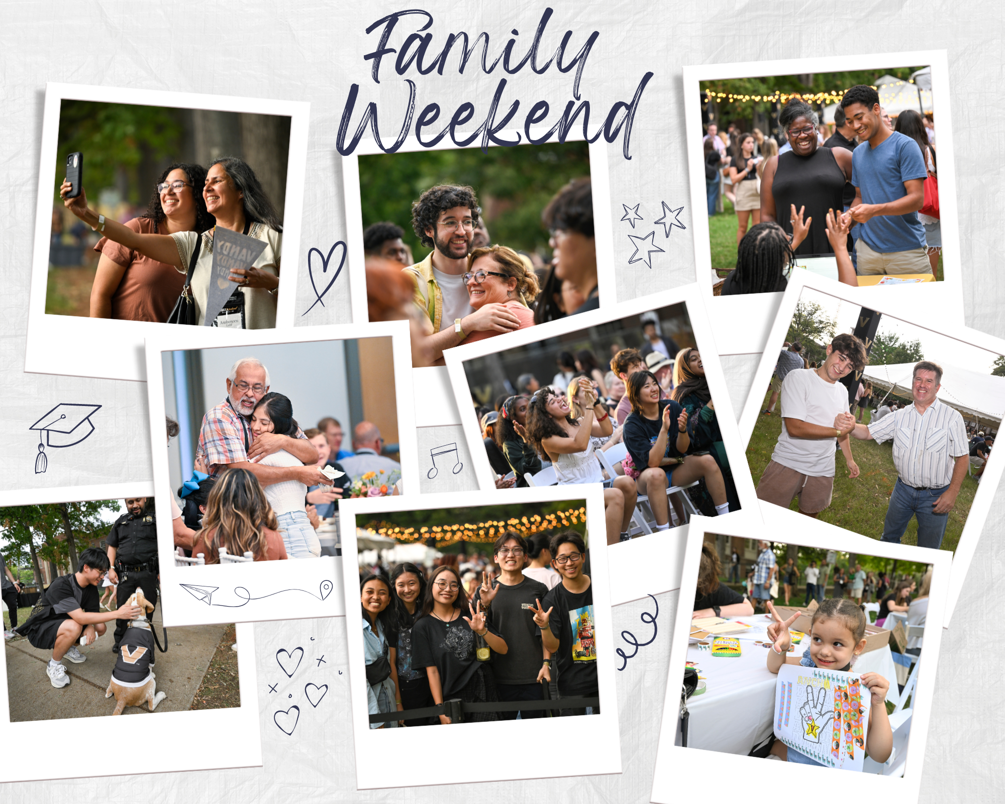 Collage of images of Vanderbilt students and families at Family Weekend 2024.