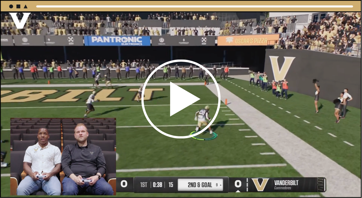 Screengrab of a social media video showing Sedrick Alexander and Miles Capers playing the new EA Sports College Football video game. 