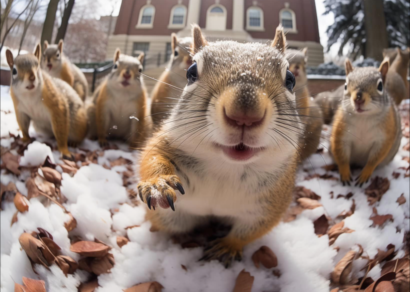 AI-generated squirrels on a snowy Vanderbilt campus