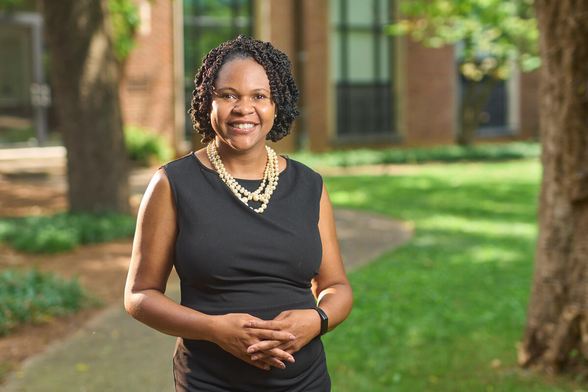 Divinity Dean Yolanda Pierce poses on Vanderbilt's campus