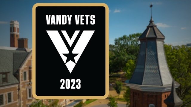 Vandy Vets 2023 logo with campus aerial image in background