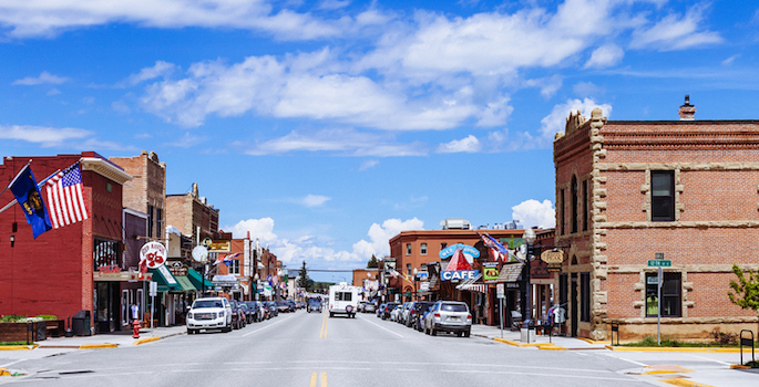 Small Montana town busy downtown Main Street