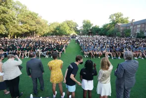Students assembled on Alumni Lawn for Founders Walk.