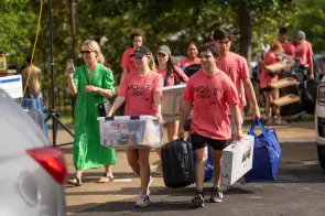 First-year students arrive on The Martha Rivers Ingram Commons for Move-In 2023. (Nick Hessler/Vanderbilt University)