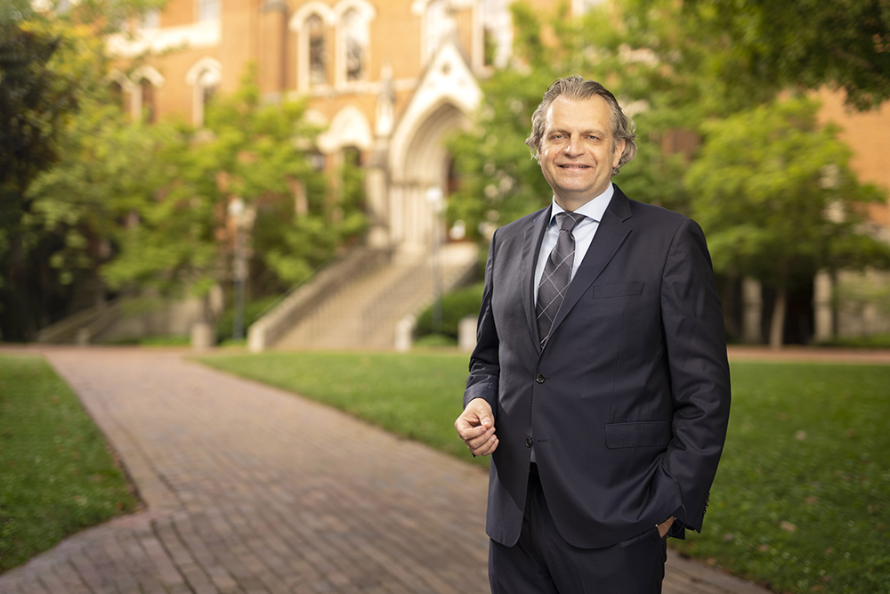 photo of Chancellor Daniel Diermeier outside Kirkland Hall