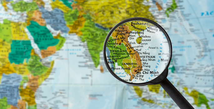 Map of Socialist Republic of Vietnam through magnifying glass