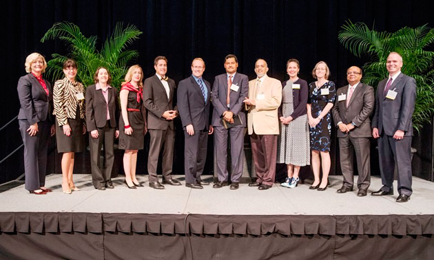 L-r: Provost Susan R. Wente, Amy-Jill Levine, Sharon Weiss, Cynthia Reinhart-King, Michael King, Douglas Schmidt, Gautam Biswas, Dale Andrews, Joy Calico, Elizabeth Zechmeister, Rixwan Hamid and Alan Wiseman. (John Russell/Vanderbilt)