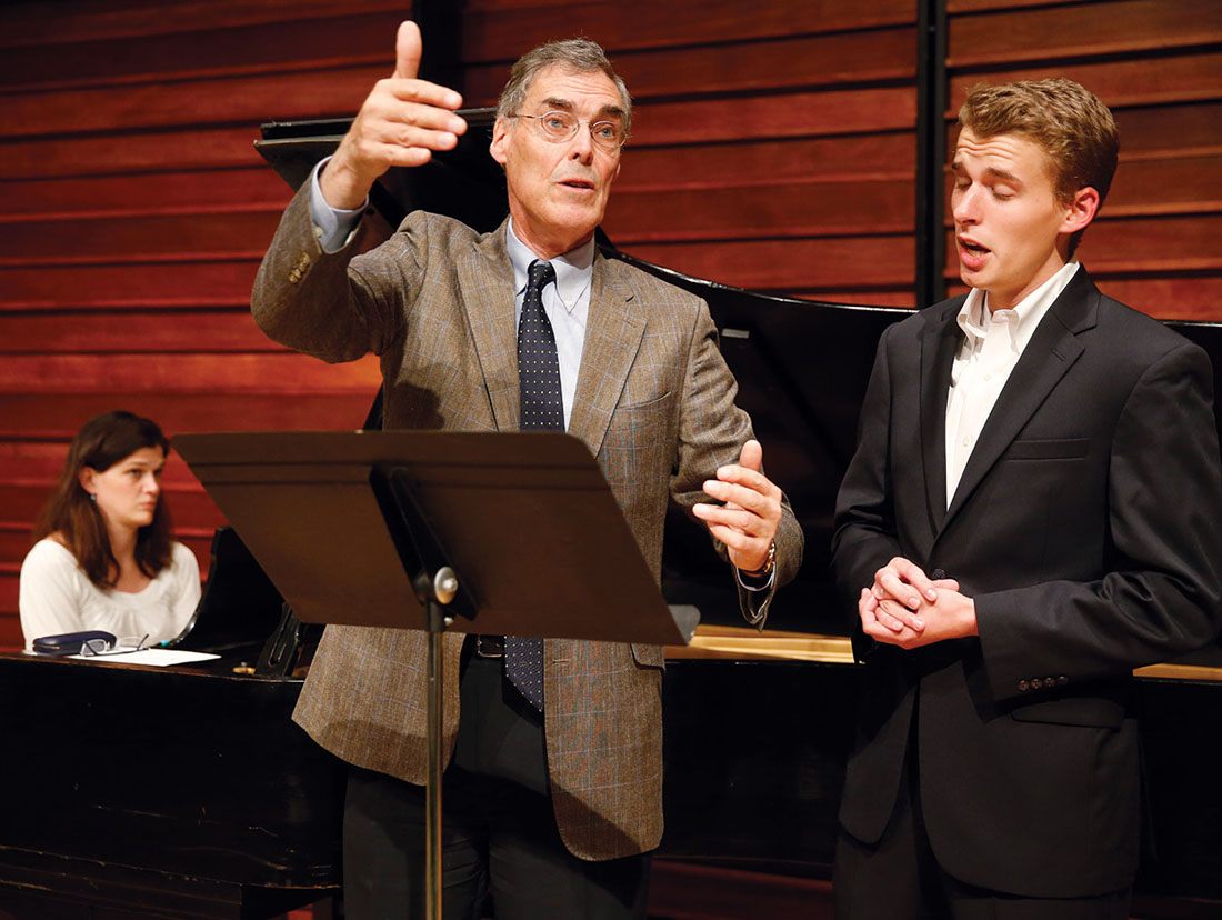 Collaborative pianist Karen Verm plays while master vocal coach Roger Vignoles