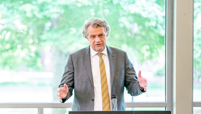 Chancellor Daniel Diermeier at Spring Staff Assembly on May 20, 2021.