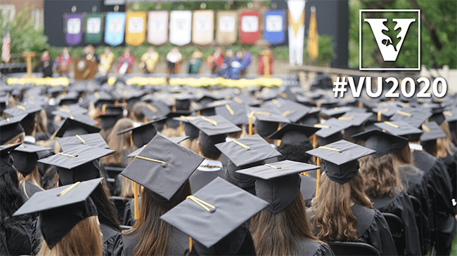Commencement graduates with caps Zoom background image