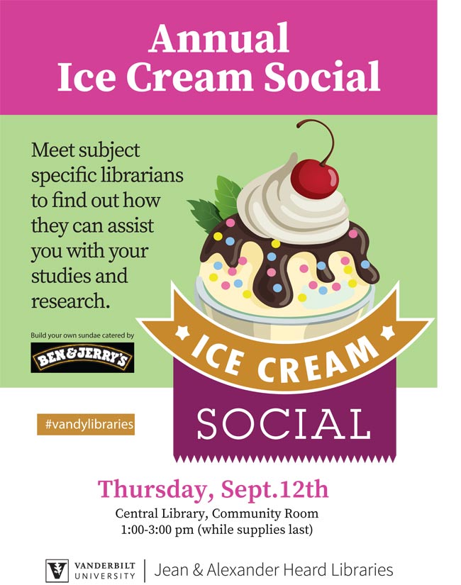 Jean and Alexander Heard Libraries annual ice cream social flyer
