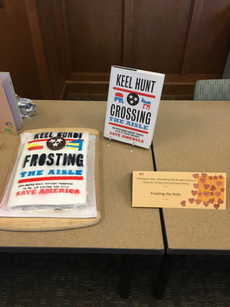 A cake resembling the cover of the book, but with the pun title.