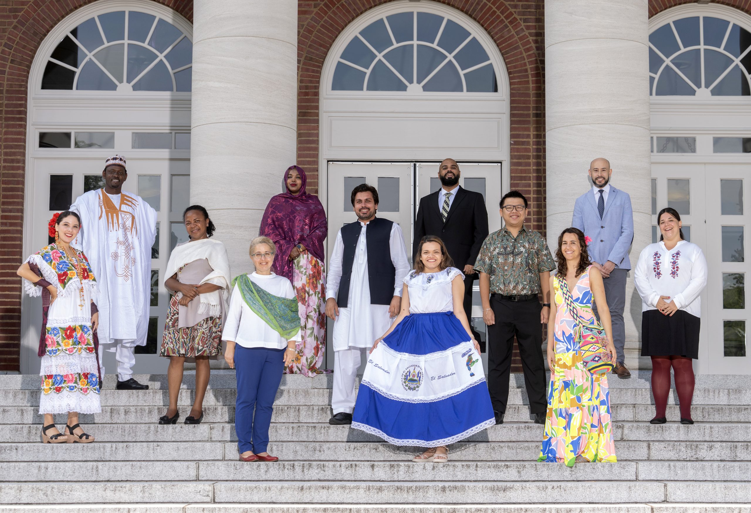 2023 Hubert Humphrey Fellows standing on steps of Wyatt Center