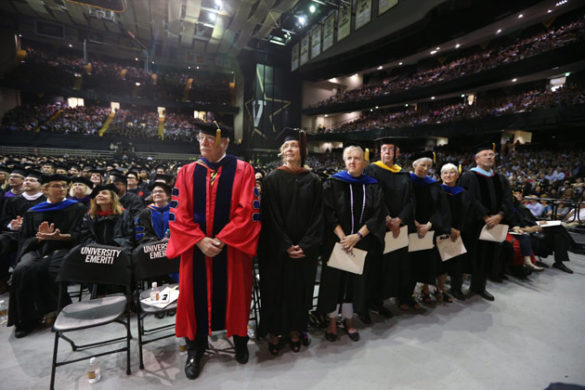 Emeriti faculty members at Vanderbilt's 2017 Commencement ceremony in Memorial Gym. (Joe Howell/Vanderbilt)