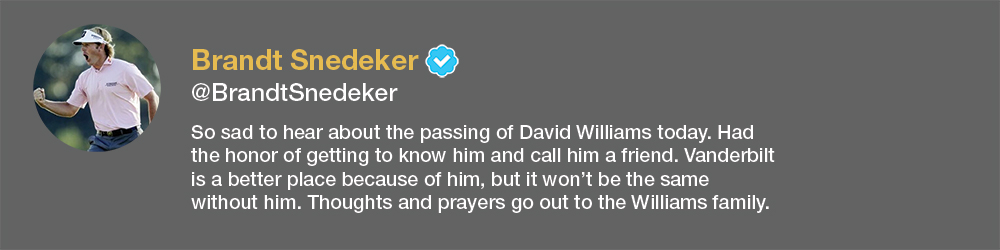 screenshot of Brandt Snedeker tweet about David Williams