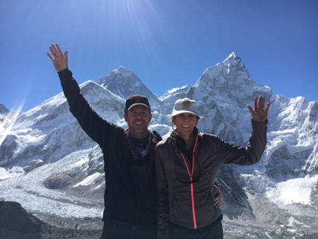 Keith and Susan Hoogland, who made a $5 million gift to name the new undergraduate business program, on a Mt. Everest expedition in May 2017.