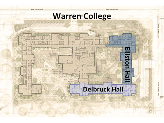Within Warren College will be Delbrück Hall and Elliston Hall. (Vanderbilt University)