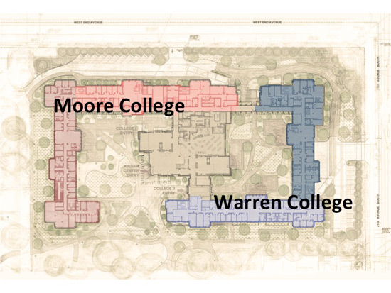 Vanderbilt's Board of Trust has approved plans to name the first two college halls Moore College and Warren College. (image courtesy Vanderbilt University)