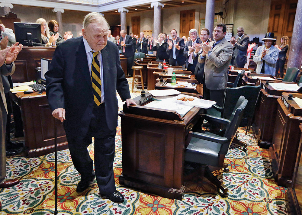 Henry receives a standing ovation by the Tennessee General Assembly after his farewell address to the Senate in April 2014. (AP PHOTO/MARK HUMPHREY)