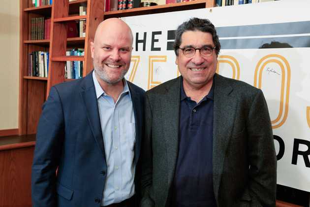 Vanderbilt writer-in-residence Andrew Maraniss and Chancellor Nicholas S. Zeppos. (Vanderbilt University)