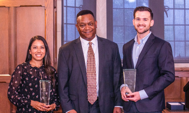 L-r: Neelima Wagley, Graduate School Dean André Christie-Mizell and Harry Barbee