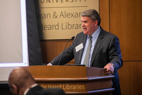 Vice Provost for University Enrollment Affairs, and Dean of Admissions and Financial Aid Douglas Christiansen, who oversees the program, spoke at the Posse 30th anniversary event. (Anne Rayner/Vanderbilt)